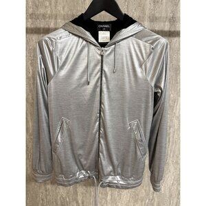 Chanel Silver Hooded Jacket Size 36 Polyester & Modal Italy